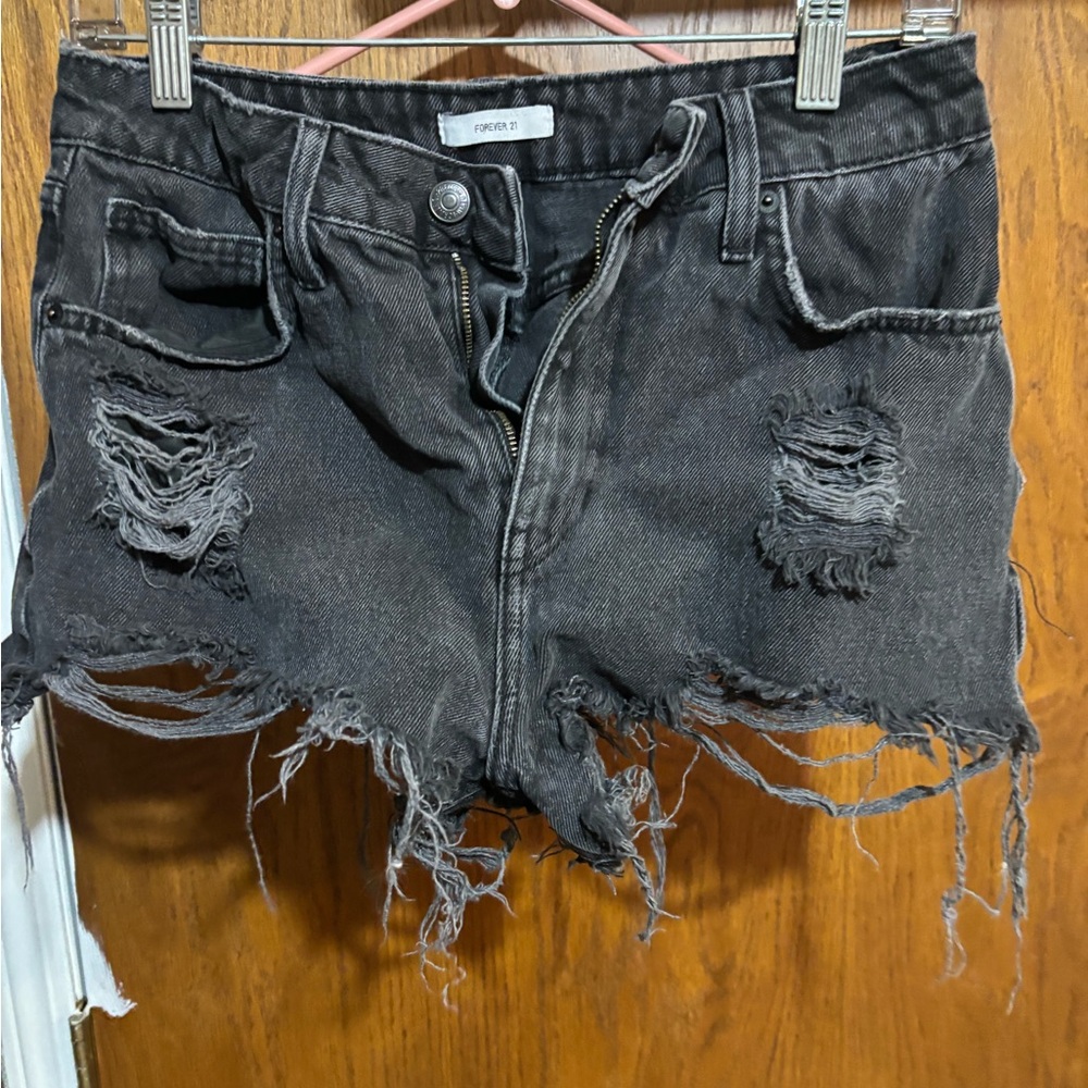 Forever 21 Black Distressed Jean Shorts